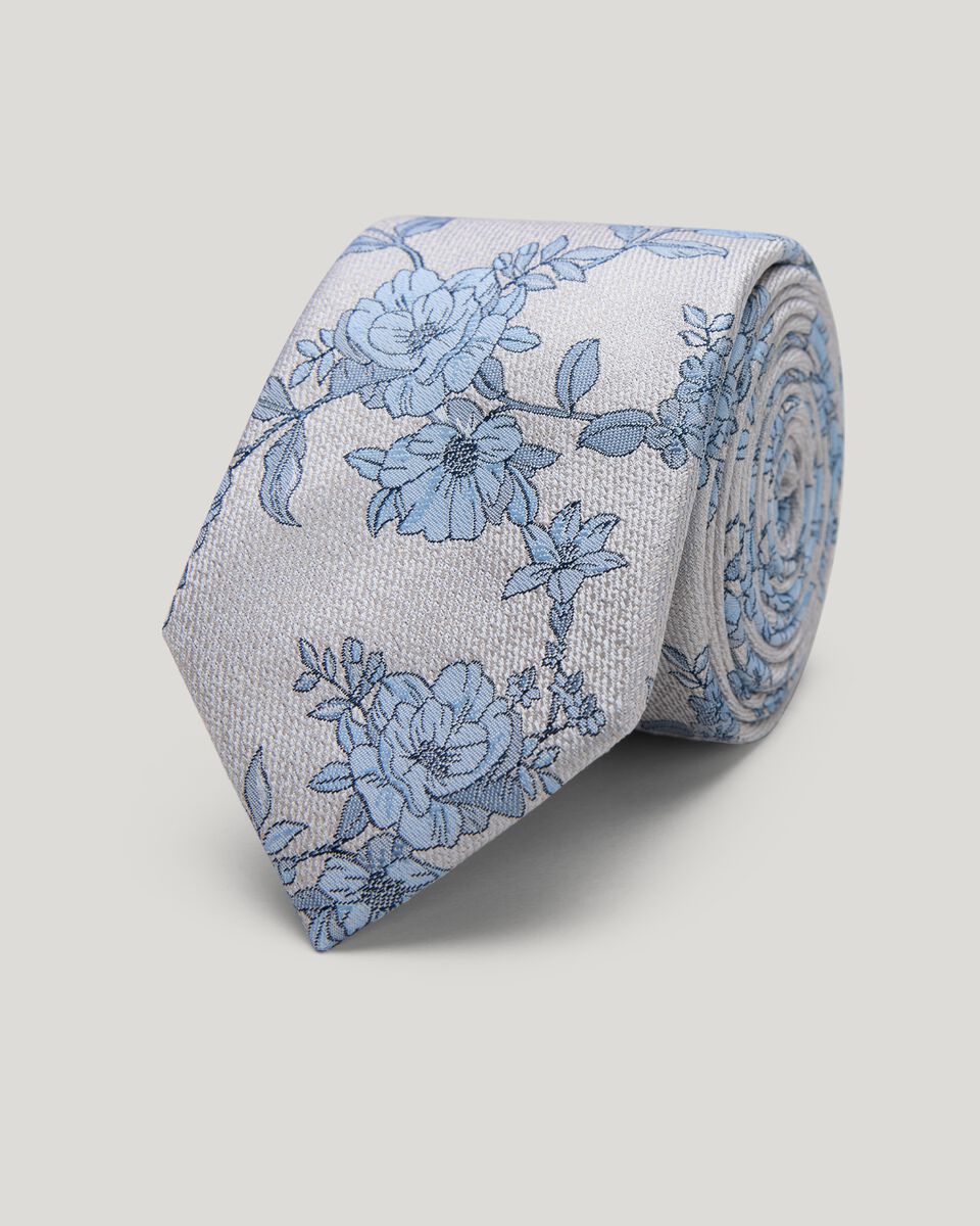 Tonal Floral Silk Tie, Stone/Blue, hi-res